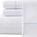 Laura Ashley - Sheet Set, Breathable Cotton Percale Bedding with Matching Pillowcases, Soft Home Decor (Scallop Blue, Full)