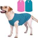 Dog Shirts Cotton Striped T-Shirts, Breathable Basic Vest for Puppy and Cat, Super Soft Stretchable Doggy Tee Tank Top Sleeveless, Fashion & Cute Color for Boys and Girls (L, Pink+Green)
