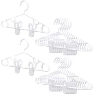 Hsei Nursery Hangers with Clips for Kids Baby Pants Hangers 10/20/40 Newborn Plastic Hanger with 20/40/80 Clip for Closet Toddler Clothes Coat Skirts Socks, White,30 Packs