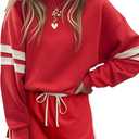 SELINK Womens Striped 2 Piece Outfit Tracksuit Oversized Lounge Set Casual Top and Skorts Matching Sets Red-M