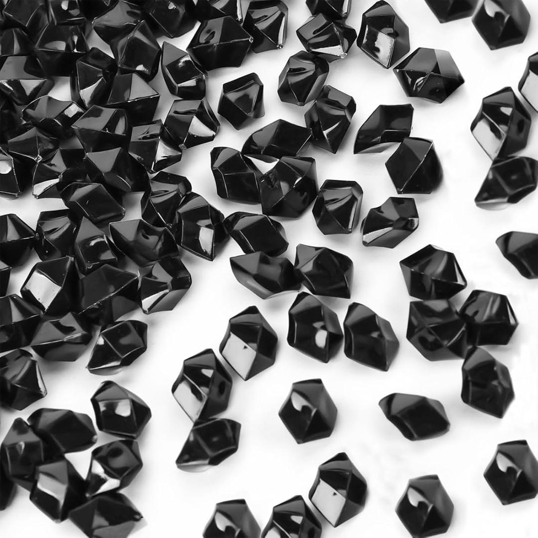 FUTUREPLUSX 550PCS Black Fake Ice Rocks, 0.5 * 0.25 * 0.25 Inch Small Black Acrylic Crushed Ice Rocks Mini Fake Diamonds Plastic Gems for Vases Fillers Home Table Decorations