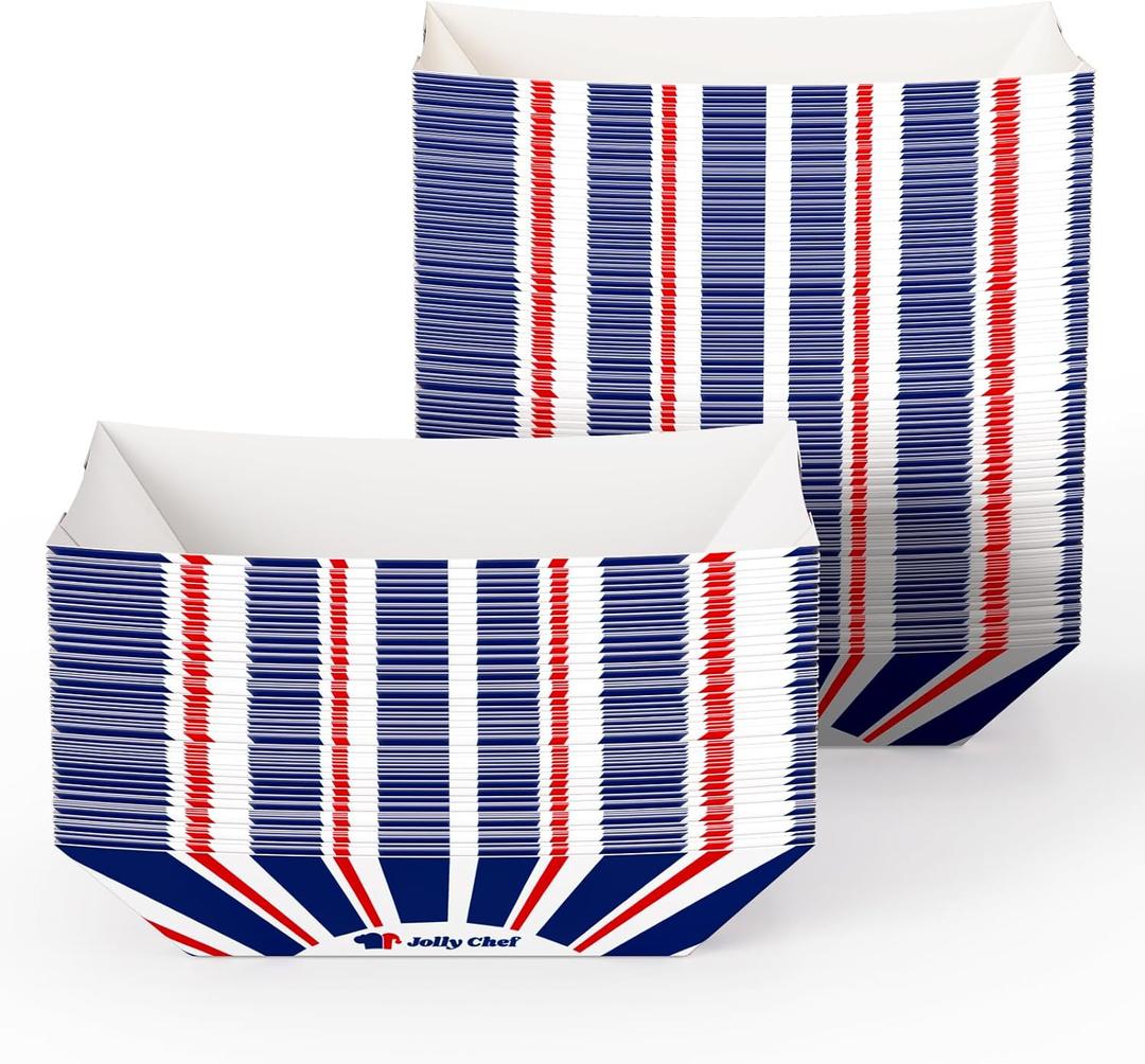 JOLLY CHEF 250 Pack 1/4 Lb Paper Food Trays, Mini Disposable Food Boat, Small Paper Food Serving Boats for Snack Dessert Taco Nacho