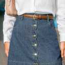 CUPSHE Womens Denim Mini Skirt Button Front A-Line Jean High Waist Scalloped Hem Casual Outfits (Blue, L)
