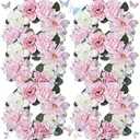 DIYDOFUN Artificial Flower Candle Rings  6 Inch Inner Rose Floral Wreaths with Butterflies for Wedding Bridal Event Table Centerpieces Backdrop Decorations (Pink & White, 6 X Candle Rings)