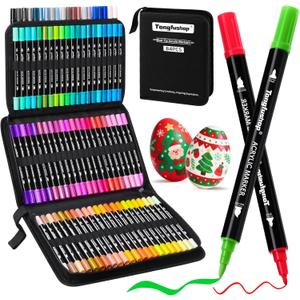 Tongfushop 84 Colors (14 Metallic) Acrylic Paint Marke, Dual Fine & Brush Tip Paint Pens, No Bleed & Quick-Dry with Case for Rock Painting, Canvas, Wood, Ceramic, Glass, Adult & DIY Art Supplies