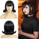Black Bob Wig 60s Black Flip Wig Short Black Cosplay Hair for Girls Women Synthetic Hair for Halloween Costume