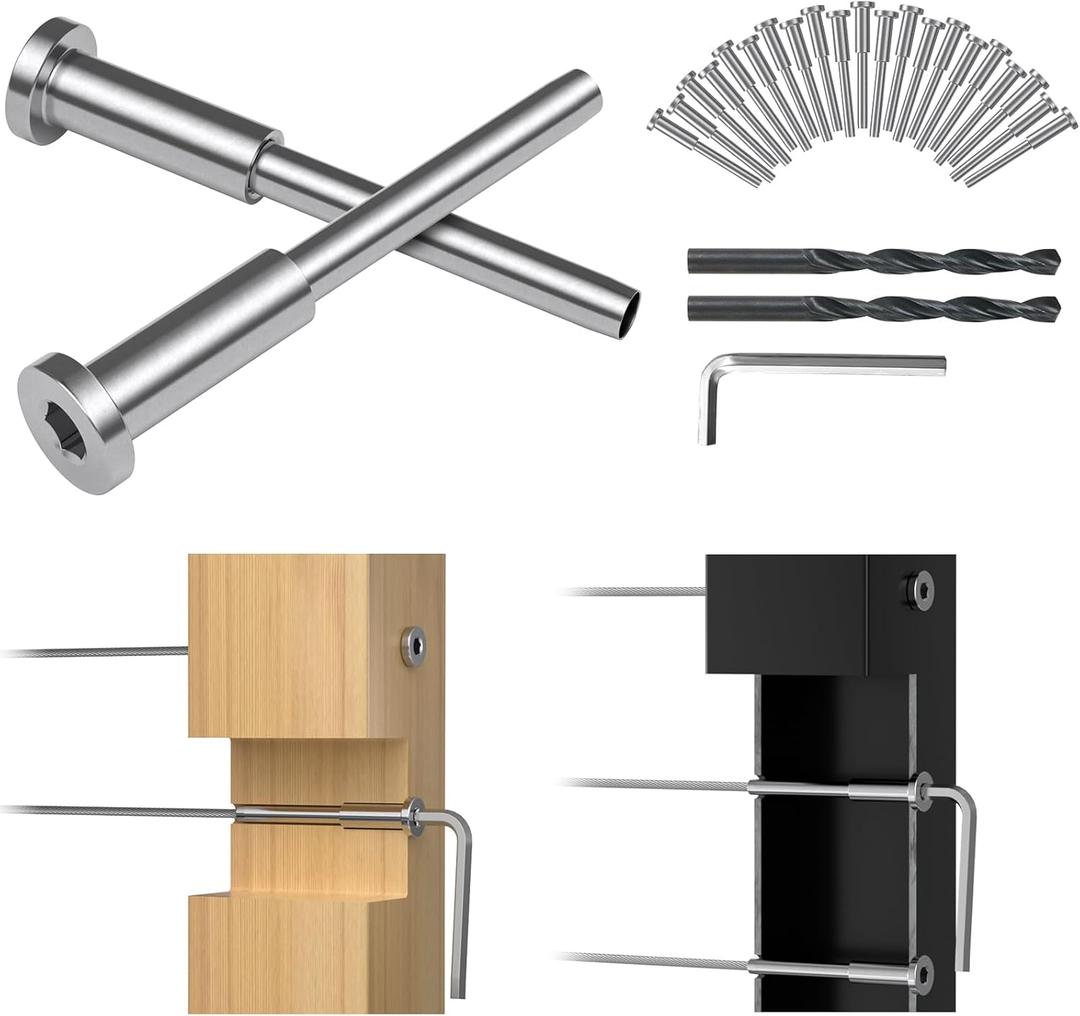 FMhotu 10 Pack 1/8" Invisible Cable Railing kit, T316 Stainless Steel Invisible Receiver and Swage Stud End, Swage Tensioner for Wood/Metal Post, Cable Railing Hardware(Sliver)