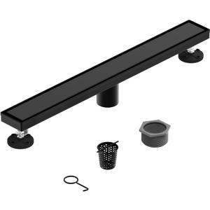 Homevacious Linear Shower Drain with Tile Insert Grate Black 24 Inch 304 Stainless Steel Rectangle Shower Floor Drain 2-in-1 Flat & Tile Insert Cover Linear Drain with Leveling Feet Hair Strainer