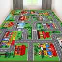 Kids Carpet Playmat Rug 118"x78.7", Car Rug for Kids Cars, Non-Slip Town City Road Map Kids Rugs for Playroom Bedroom Boys, Kids Cars Play Mat Track Road Rugs for Kid (118X78.7Inch,Green) (6'7" x 9'10" (Rectangular))