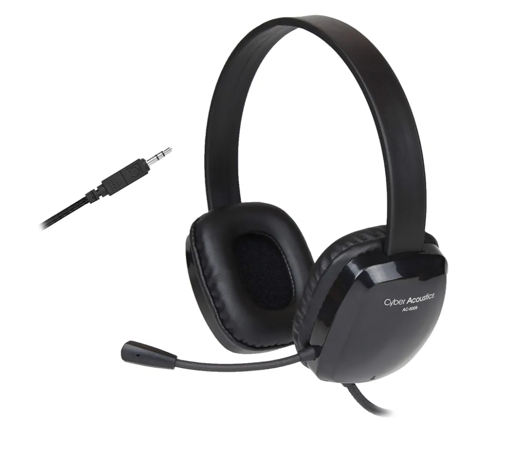 Cyber Acoustics Stereo PC Headset (AC-6008), 3.5mm Connection, Unidirectional Microphone with Flexible Boom for PC & Mac; Perfect for Classroom or Home