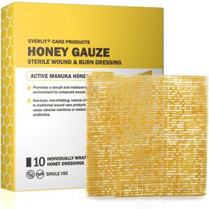 EVERLIT CARE Manuka Honey Dressing | Sterile Non-Adhesive Pads with Unadulterated Medical-Grade Honey | Advanced Healing for Burn, Chronic Wound, Donor Sites, Pressure & Diabetic Ulcer (4" Gauze)