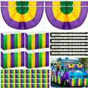 Ceenna 16 Pcs Mardi Gras Parade Float Decorations with 4 Pcs Mardi Gras Table Skirts 4 Pcs Mardi Gras Bunting Flag 4 Pcs Mardi Gras Tinsel Garland 4 Pcs Fringe Banner for New Orleans Carnival Supplies