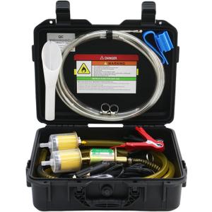 12V Electric Fuel Transfer Pump Set with 30 Gallons/H, Portable Gasoline Transfer Pump Kit with dual power cords/Fuel Pipe/Pulley Lead Pipe & Carrying Case Fit for Vehicles,Boats,Equipment (12V-Set)