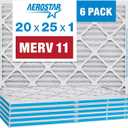 Aerostar 20x25x1 Air Filter MERV 11 (For Allergies, Dust, Lint, Mold, Pet Dander, Smoke & Smog) - Electrostatic MPR 1000 - 1200 & FPR 7 - Pleated HVAC AC Furnace Air Filters - Pack of 6