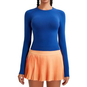 RUNNING GIRL Long Sleeve Yoga Shirts for Women, Soft Fitted Seamless Stretchy Casual Crew Neck Athletic Basic Shirt (XL)