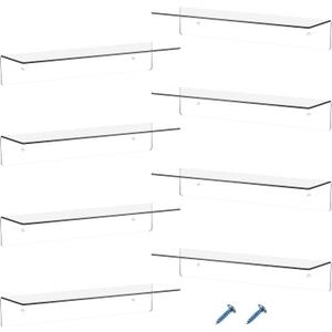 Blulu 8 Pcs Acrylic Floating Shelf, Invisible Wall Mounted Shelf for Book Plants Picture Makeup Record Display in Living Room, Bathroom, Bedroom, Kitchen, Office(12 x 4 x 2 Inches, Clear)