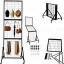Foldable Grid Wall, Easy to Install Without Tools, Suitable for Supplier Retail, Art and Craft Display Scenarios. A Metal Grid Display Stand with Wheels and 20 Hooks, Measuring 6 Feet x 2 Feet.