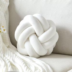 Knot Pillow Ball, Soft Home Decorative Throw Pillows Cushion, Round Changeability Knotted Pillows, Modern Home Handmade Cushions for Bedroom, Sofa, Couch (8 Inch, White)
