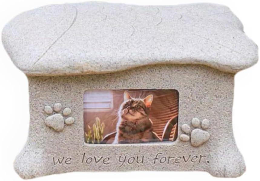 Cat Urn with Photo Frame, Pet Urns for Cats, with Foot Prints and Fish Cover Pattern