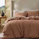 Bedsure Cotton Duvet Cover Queen - Luxury Slub Weave 100% Cotton Duvet Cover Set, PureWoven Bedding Set with a Linen Like Textured, Easy Change, Mocha Mousse, 90" x 90"