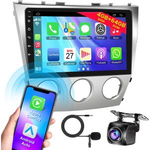 4GB RAM+64GB ROM Car Radio for Toyota Camry (2006-2011 with Manual A/C),10 Inch Camry Stereo Support Wireless Carplay&Android Auto, Bluetooth&Voice Control,FM Radio