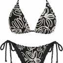 ZAFUL Crochet Triangle Bikini Halter Sting Bikinis Cute Cheeky Two Piece Swimsuit Sexy Bathing Suit for Women 2026 (Black, S)