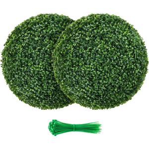 2 Pcs 15 inch Boxwood Topiary Ball Artificial Plant Topiary Ball Faux Boxwood Decorative Balls for Garden, Backyard, Balcony and Home Dcor