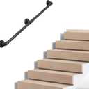 Industrial Pipe Stair Handrail, Wall-Mounted Metal Hand Rail for Indoor & Outdoor Steps, Black Galvanized Iron, Vintage Farmhouse Style, Heavy Duty Support for Stairs & Porch (Black, 4ft)