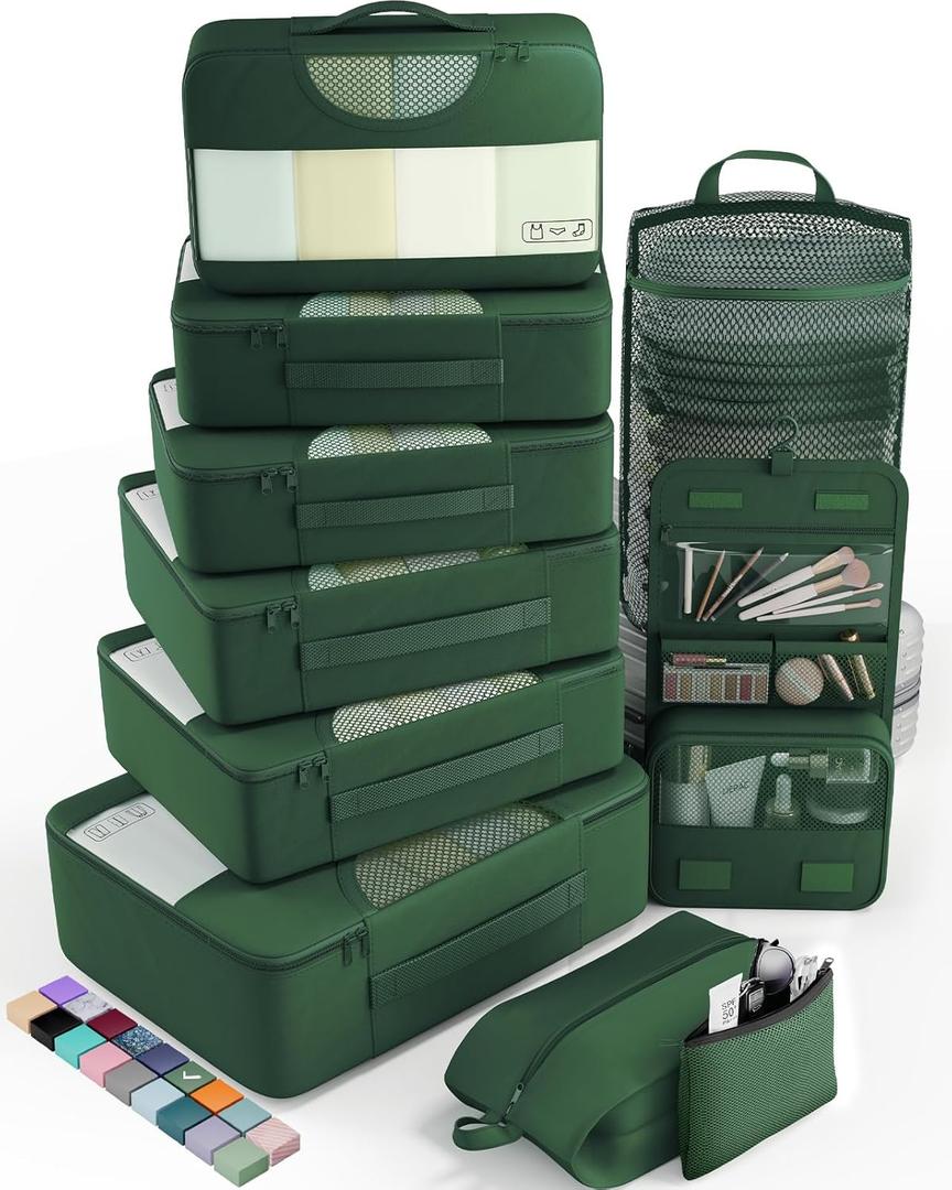 Veken 10 Set Packing Cubes for Travel Essential, Suitcase Organizer Bags in 4 Sizes, Carry-On Luggage Accessories with Large Laundry & Hanging Toiletry Bag, Must-Have for Airplane, Road Trip & Camping
