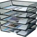 5 Tier Metal Mesh Desk Organizer-Stackable Letter Trays for Office Supplies,Black File Storage System with Reinforced Edges