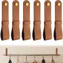 LELE LIFE 6 Pack Leather Curtain Rod Holders, Decorative Curtain Rod Brackets for Wall with Screws & Brass Caps, Hanging Straps Pole Hanger Hook for Towel Tapestry, Brown