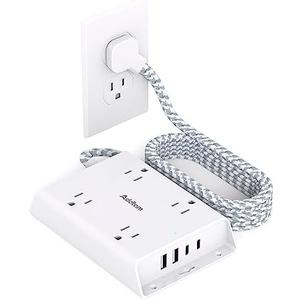 Surge Protector Power Strip, Addtam 5 ft Flat Plug Extension Cord with 4 USB Wall Charger(2 USB C Port), 4 Widely Outlets Desk Charging Station, Home Office and College Dorm Room Essentials