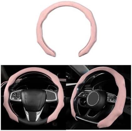 Mandark Car Steering Wheel Cover, Suede Sport Vehicle Steer Wheel Protector Fitting 15 Inch, Non-Slip Comfortable Automotive Interior Decoration Accessories, Universal for Most Cars (Pink)