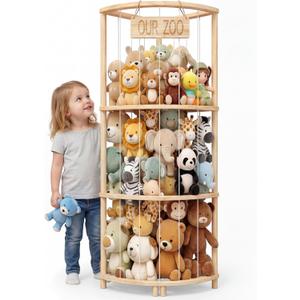 Corner Stuffed Animal Storage Tower, Large Wooden Plush Toy Storage Zoo, Arc Corner Display for Nursery & Playroom, Vertical Stuffed Animal Holder for Plushies, Teddy Bears & Toys with Wall Anchors, 15.75" 15.75" 52"