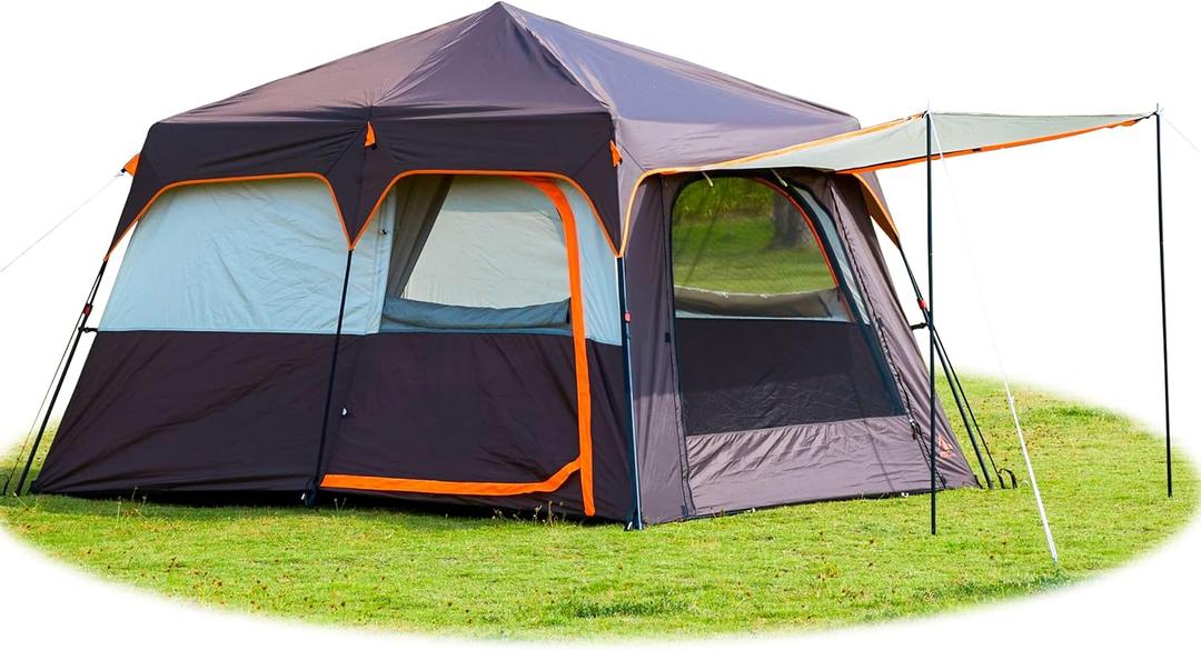 KTT Family Cabin Tent 6-8 Person, 11'L*7.9'W*6.2'H, Brown