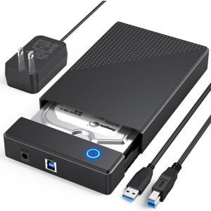 3.5 Hard Drive Enclosure, USB 3.0 Internal/External Hard Drive Case Lay-Flat Dock Station for 3.5/2.5 inch SATA HDD Up to 20TB Data Recovery Kit Support UASP with 12V 24W Power Adapter