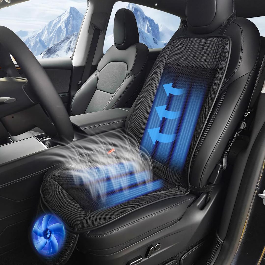 Cooling Car Seat Cover Front Seat, 12V-24V Ventilated Car Seat Cooler with Turbo Fan, Breathable Mesh Fabric Cooled Seat Cushion, 3-Speed Adjustable Airflow, Universal Fit for Cars, SUVs, Trucks
