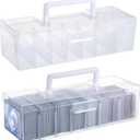 OwnMy 2 Plastic Trading Card Storage Boxes Clear Plastic Card Storage Cases with Dividers, Portable Baseball Cards Organizer Box for Football Sports MTG TCG Cards