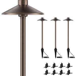 ZONEGRACE 4 Pack Solid Brass Low Voltage Pathway Lights,Outdoor Wired LED Landscape Path Lights,AC/DC 12V Bronze Pathway Lighting for Walkway Garden Yard,UL Listed Cord,Without Replacement Bulbs