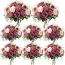 Geosar 8 Bundles Artificial Peonies Flowers Fake Silk Peony Bouquet Faux Peonies Flowers Bulk for Decoration Vase Florals Arrangements Wedding Party Table (Dusty Pink,Dusty Rose)