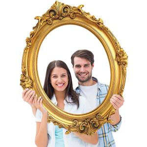 Large Photo Booth Props 32 x 24 Inch Gold Picture Selfie Frame Vintage Photo Round Frame Creative Friends Party Selfie Props Corrugated Plastic Accessories for Wedding Birthday Bachelorette Supplies