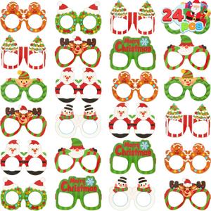 JOYIN 24 Pcs Christmas Paper Eyeglasses, Christmas Party Glasses with 9 Unique Designs, Christmas Eyewear Accessories Holiday Glasses for Adults and Children Game Props Photo Tools
