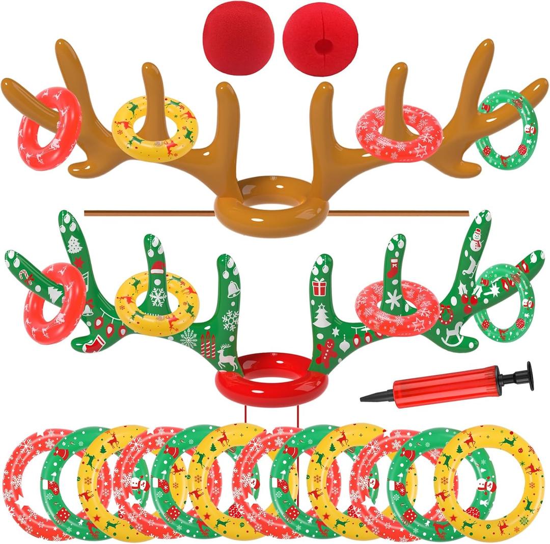 Christmas Games Decorations, Inflatable Reindeer Antler Ring Toss Game, Stocking Stuffers for Men Women Kids Teens Adults, Christmas Party Games Fun Xmas Gifts Carnival Holiday Family (Green-Brown)