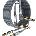 Elebase 1/4 Quarter Inch TRS Instrument Cable 10ft 2-Pack,Right-Angled to Straight 6.35mm Guitar Bass AMP Cord,6.3mm Male Stereo Audio Line for Electric Guitar, Bass, Keyboard, Mixer, Amplifier, Speaker (Grey)