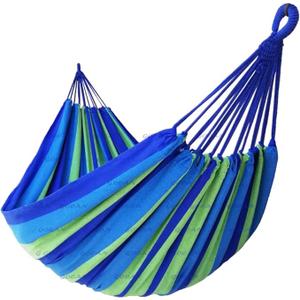 Double Hammock 2 Person Extra Large 220x160cm Total Length 330cm Load 500lb Canvas Cotton Hammock for Patio Porch Garden Backyard Lounging Outdoor and Indoor with Removable Spreader bar