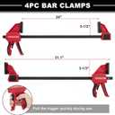 Upgraded 4-Pack 24 Inch Woodworking Clamps,Bar Clamps Heavy Duty 350LBS Throat Depth 3-1/3,One-Handed Quick Grip/Spreader Wood Clamps Set with Quick Change Button