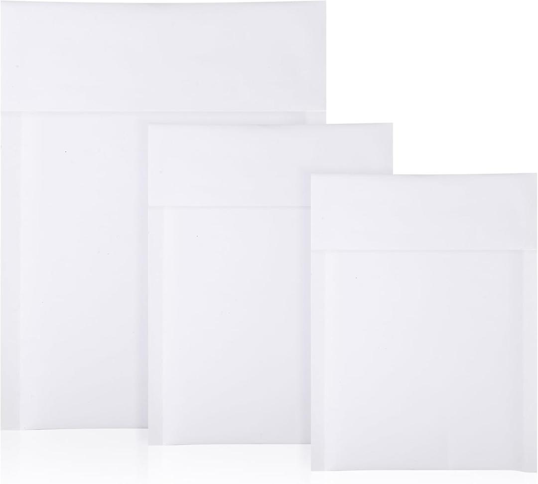 50 Pcs Kraft Bubble Mailers 3 Size Padded Envelopes Kraft Poly Mailers Bubble Lined Shipping Envelopes Mail Shipping Bags for CDs Book Business Supplies (White)