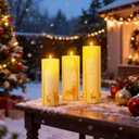 Tuanse 3 Pcs Jumbo Outdoors Christmas Flameless Candles 4 x 10/12/14 Inch Large Waterproof LED Candle with Remote Gold Reindeer Xmas Battery Operated LED Lighted for Holiday Patio Porch Lanterns Decor