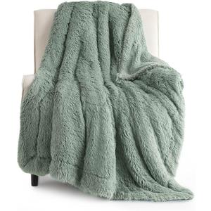 Bedsure Fuzzy Sherpa Faux Fur Twin Blanket Sage Green Cozy Gifts for Women Men, Soft Fleece Plush Warm Minky Thick Blanket Twin Size for Bed, Room Decor Dorm Essentials Sage Decor Gifts, 60x80