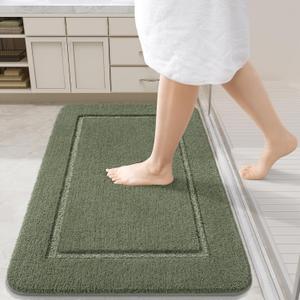 LOCHAS Bath Mat, 24" x 36", Sage Green, Soft Thick Absorbent Quick Dry Microfiber, Non Slip, Machine Washable, Modern Style